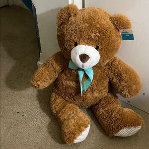 Cuddly Brown Teddy Bear with Teal Bow